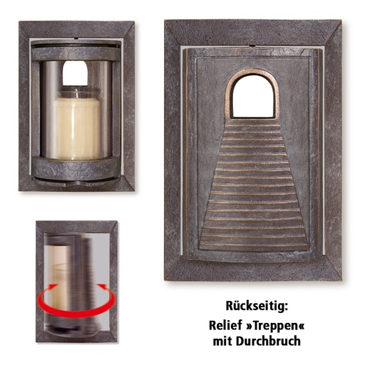 [ST-LAT31] Bronzová náhrobní lampáš s reliéfem schodů, 21×14×9 cm