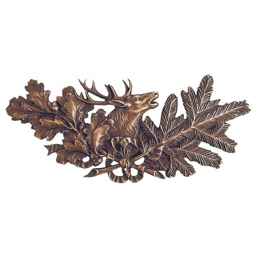 [ST-13120] Bronzová ozdoba s jelenem a větvemi dubu, 10×21 cm
