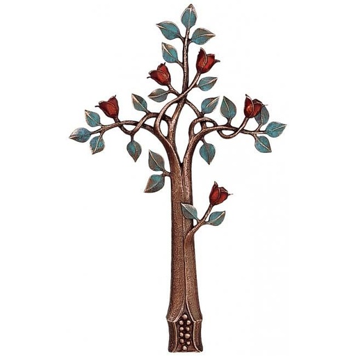 [ST-60084] Bronzový kříž s křišťálem na náhrobek, 56×35 cm
