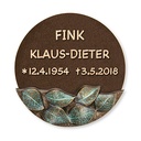 Bronzový náhrobní štítek s motivem listů, průměr 16 cm