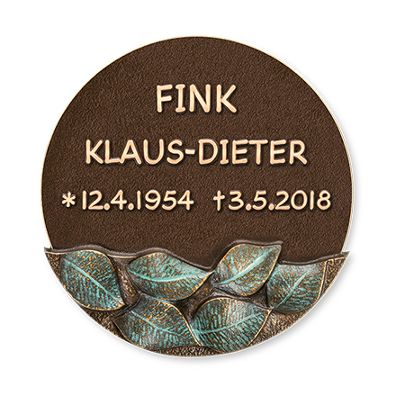 [ST-31125] Bronzový náhrobní štítek s motivem listů, průměr 16 cm