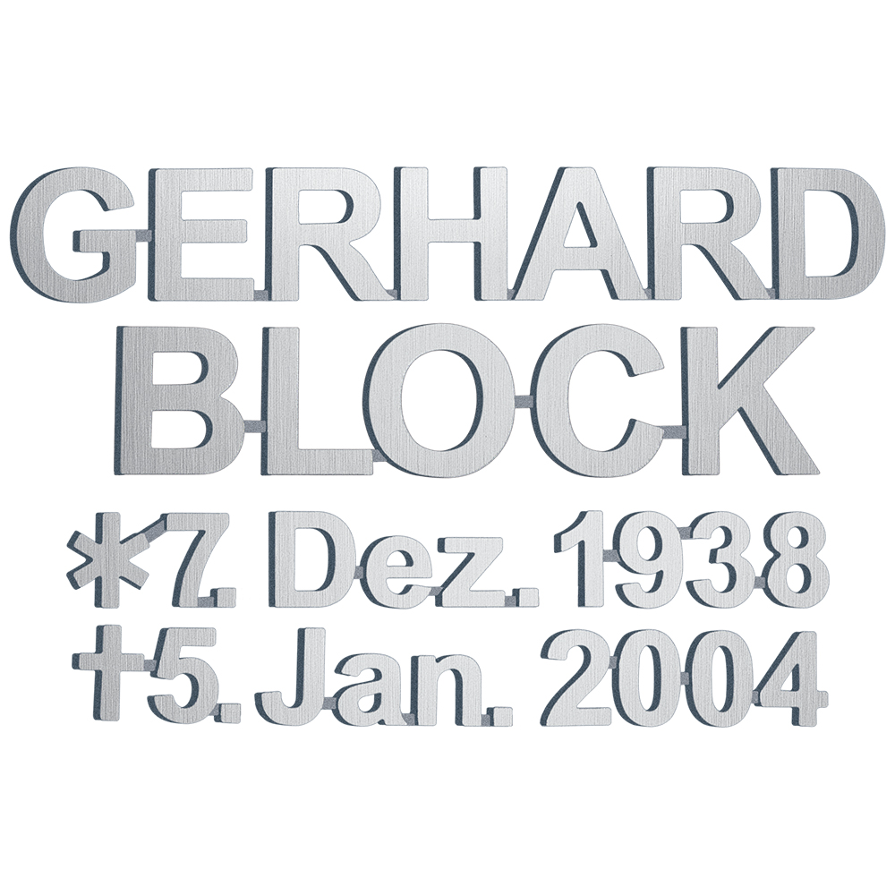 Bronzový nápis Gerhard Block na náhrobek