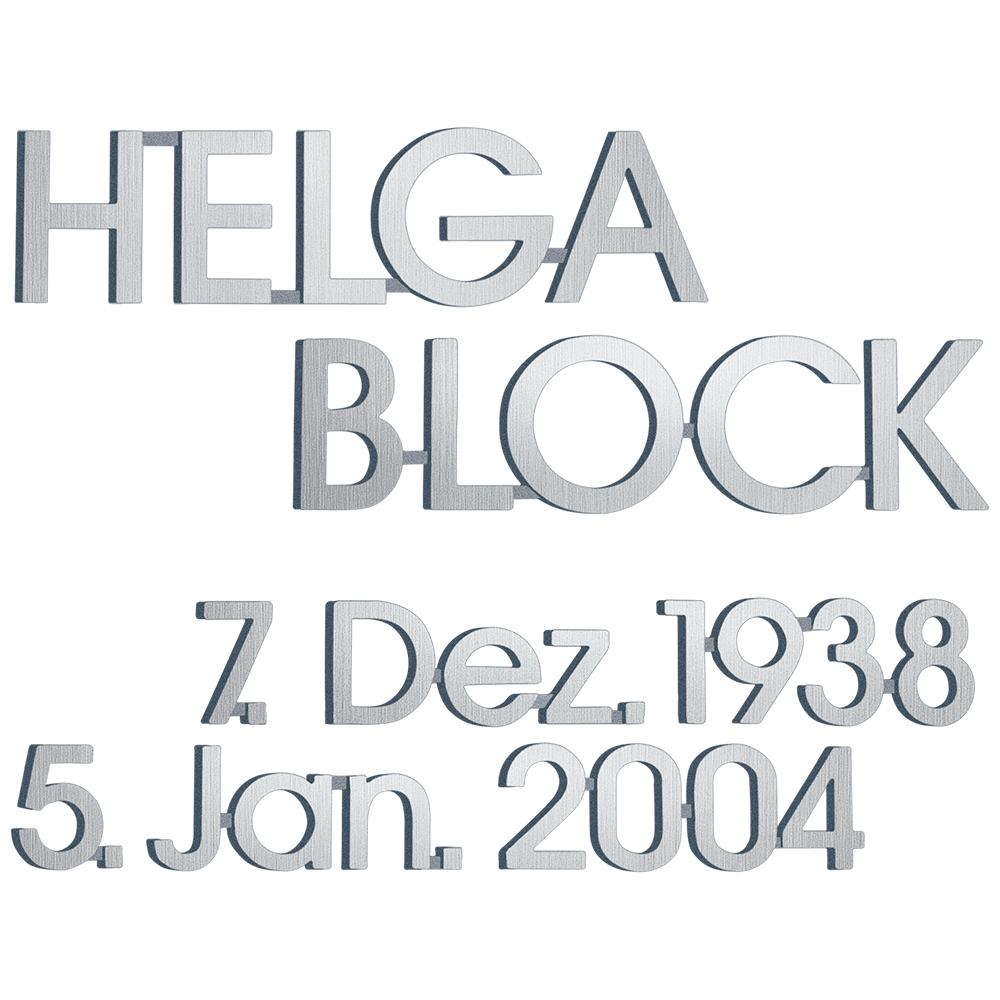 Bronzový nápis Helga Block na náhrobek