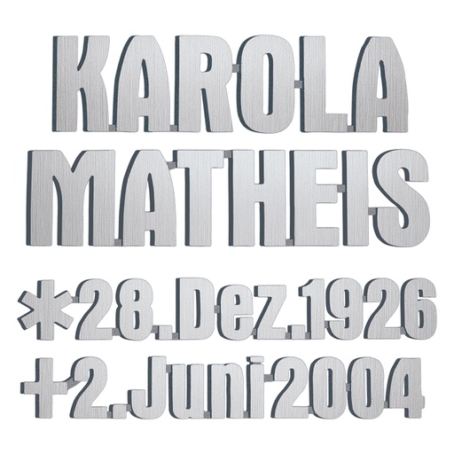 [ST-SZ015] Bronzový nápis Matheis na náhrobek, 4–8 mm