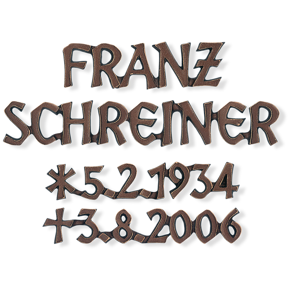 Bronzový nápis Schreiner na náhrobek, 5 mm