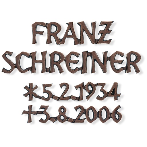 [ST-SZ044] Bronzový nápis Schreiner na náhrobek, 5 mm