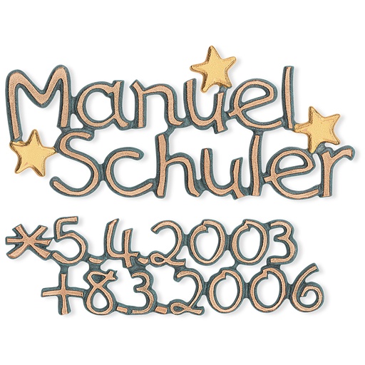 [ST-SZ054] Bronzový nápis Schuler na náhrobek, 6–15 mm
