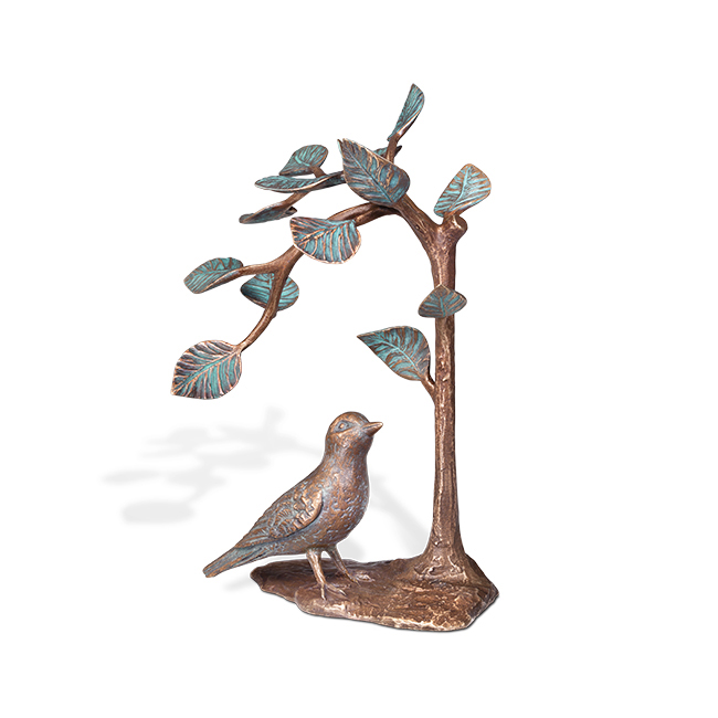 Bronzový ptáček pod stromečkem na náhrobek, 24×14×14 cm