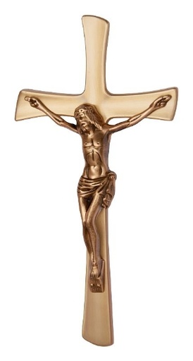 [3877/BRO] Křížek tvarovaný plochý s Ježíšem 40 (Bronz)