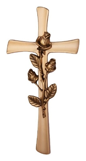[1342/BRO] Křížek tvarovaný plochý s růží 25 (Bronz)