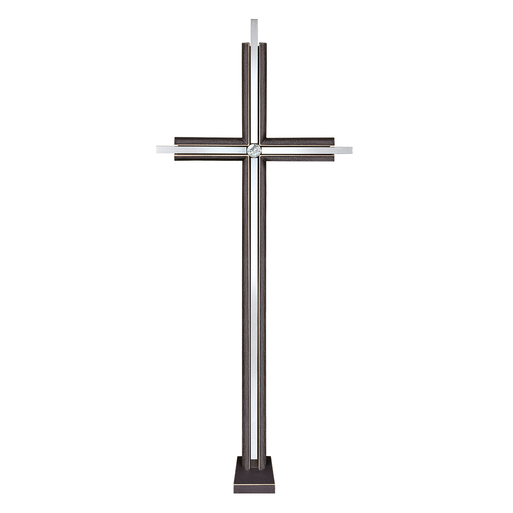 Náhrobní kříž s křišťálem, bronz, 73×28 cm nebo 93×28 cm