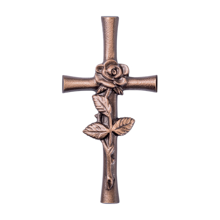 [ST-20888] Náhrobní kříž s růží, bronzový, 12×6 cm nebo 20×10 cm